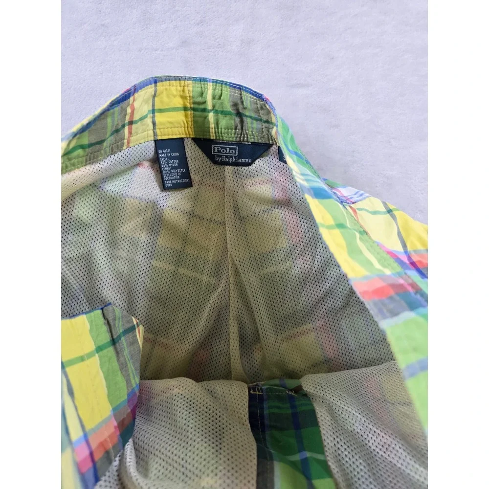 Polo‎ Ralph Lauren Madras Swim Trunks Mens 32 Green Yellow Plaid Cargo NEW